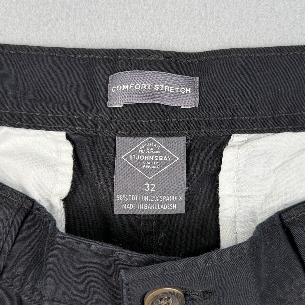 St Johns Bay Shorts Mens 32 Black Flat Front Chino Comfort Stretch 9" Inseam NWT - Picture 4 of 10